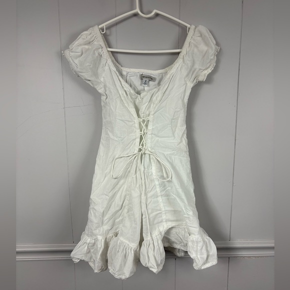 Urban Outfitters White Heidi Corset Flowy Mini Dress Medium Boho Fairy Cottage - Picture 2 of 11